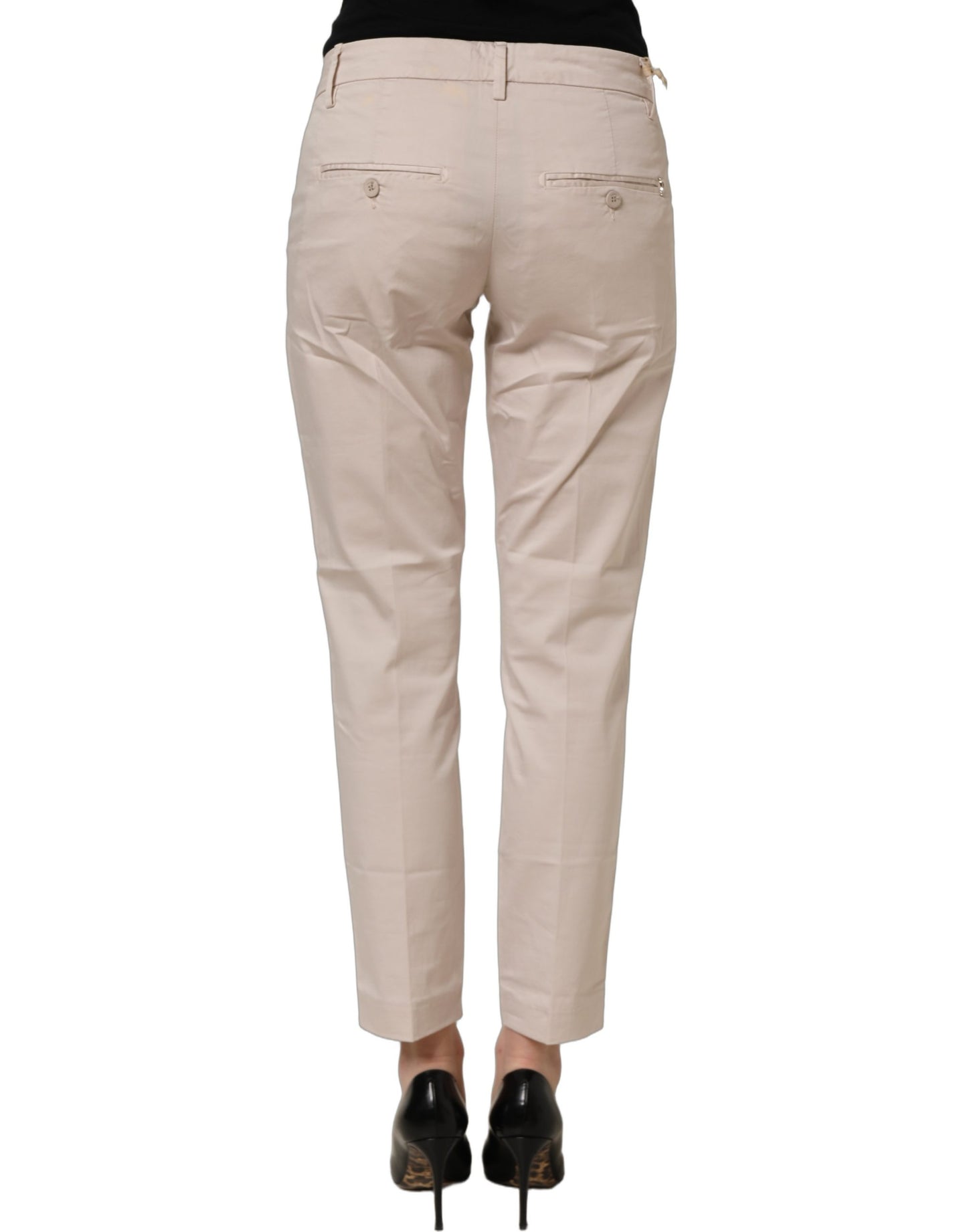 Dondup Beige Low Waist Tapered Women Cropped Trousers Pants Dondup