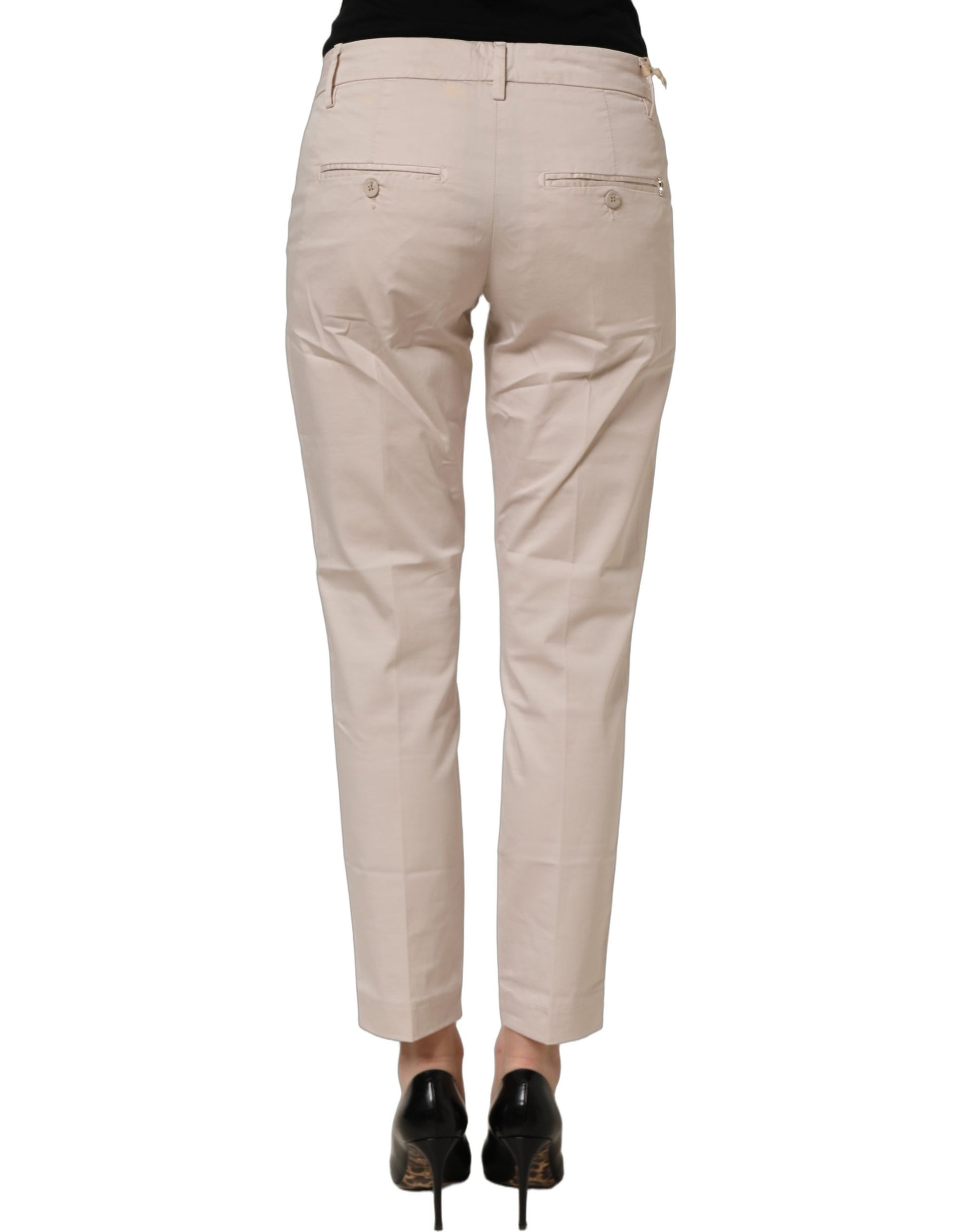 Dondup Beige Low Waist Tapered Women Cropped Trousers Pants Dondup