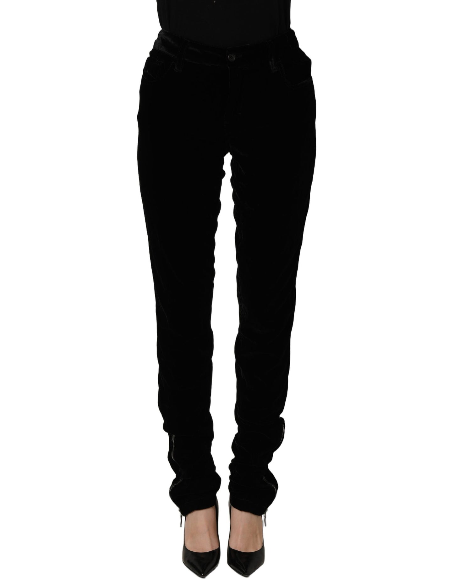 Ermanno Scervino Black Viscose Blend Velvet Slim Fit Pants Ermanno Scervino
