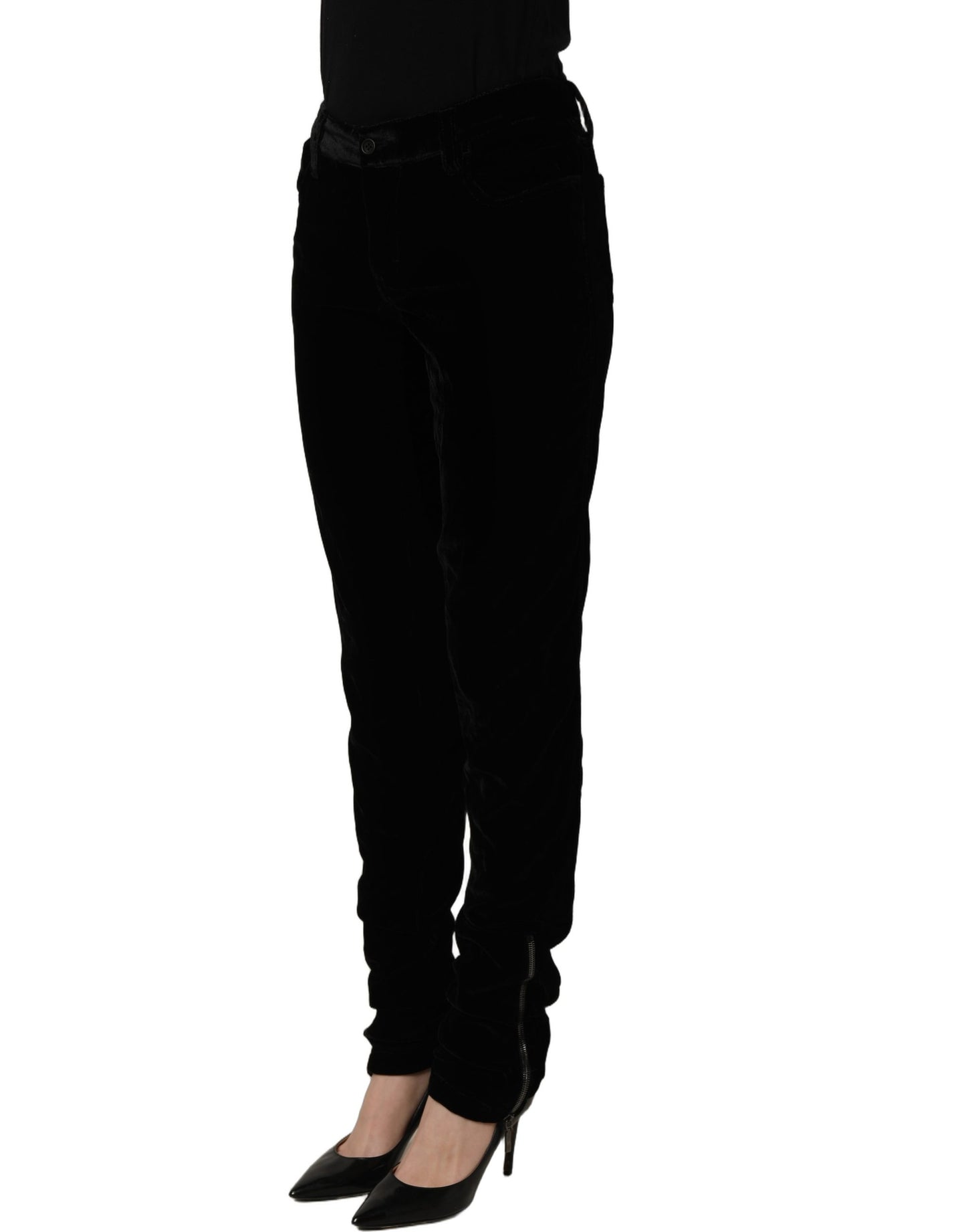 Ermanno Scervino Black Viscose Blend Velvet Slim Fit Pants Ermanno Scervino