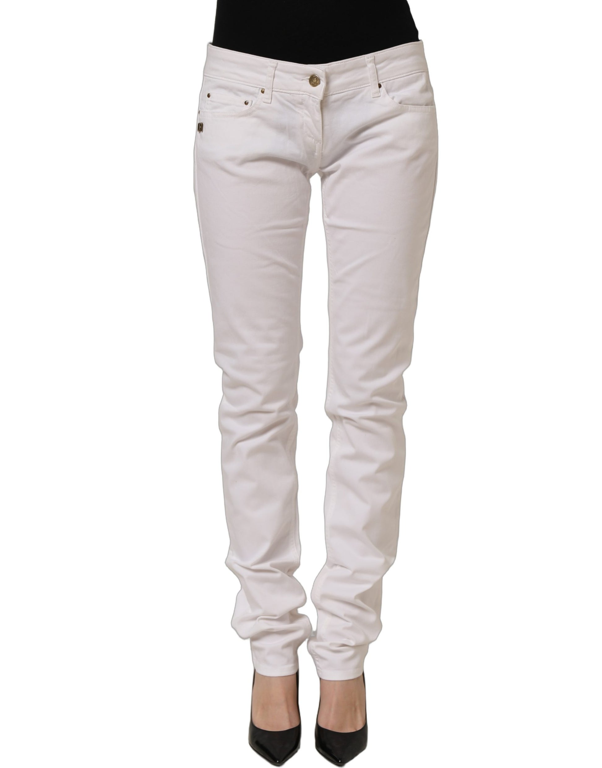Daniele Alessandrini White Cotton Stretch Skinny Denim Jeans Daniele Alessandrini