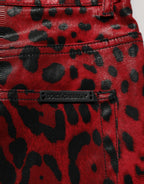 Dolce & Gabbana red leopard print cotton five-pocket trouser jeans displayed on a model.