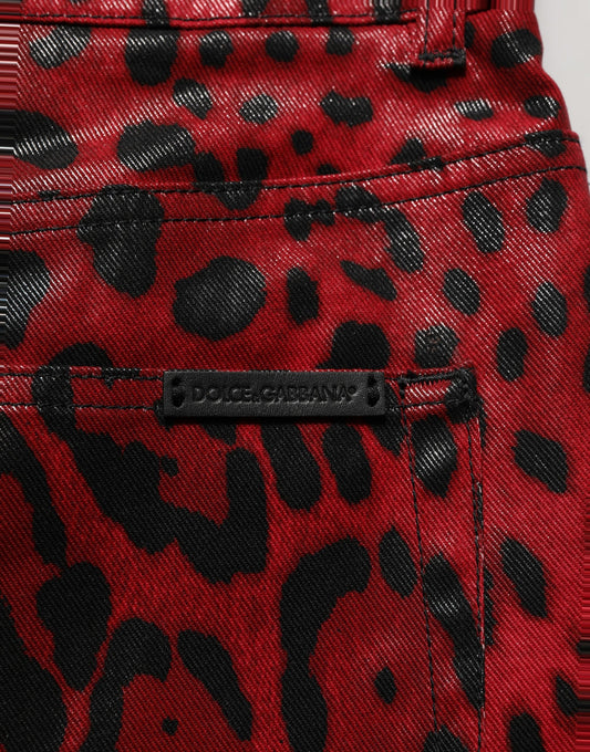 Dolce & Gabbana Red Leopard Cotton 5 Pockets Trouser Jeans