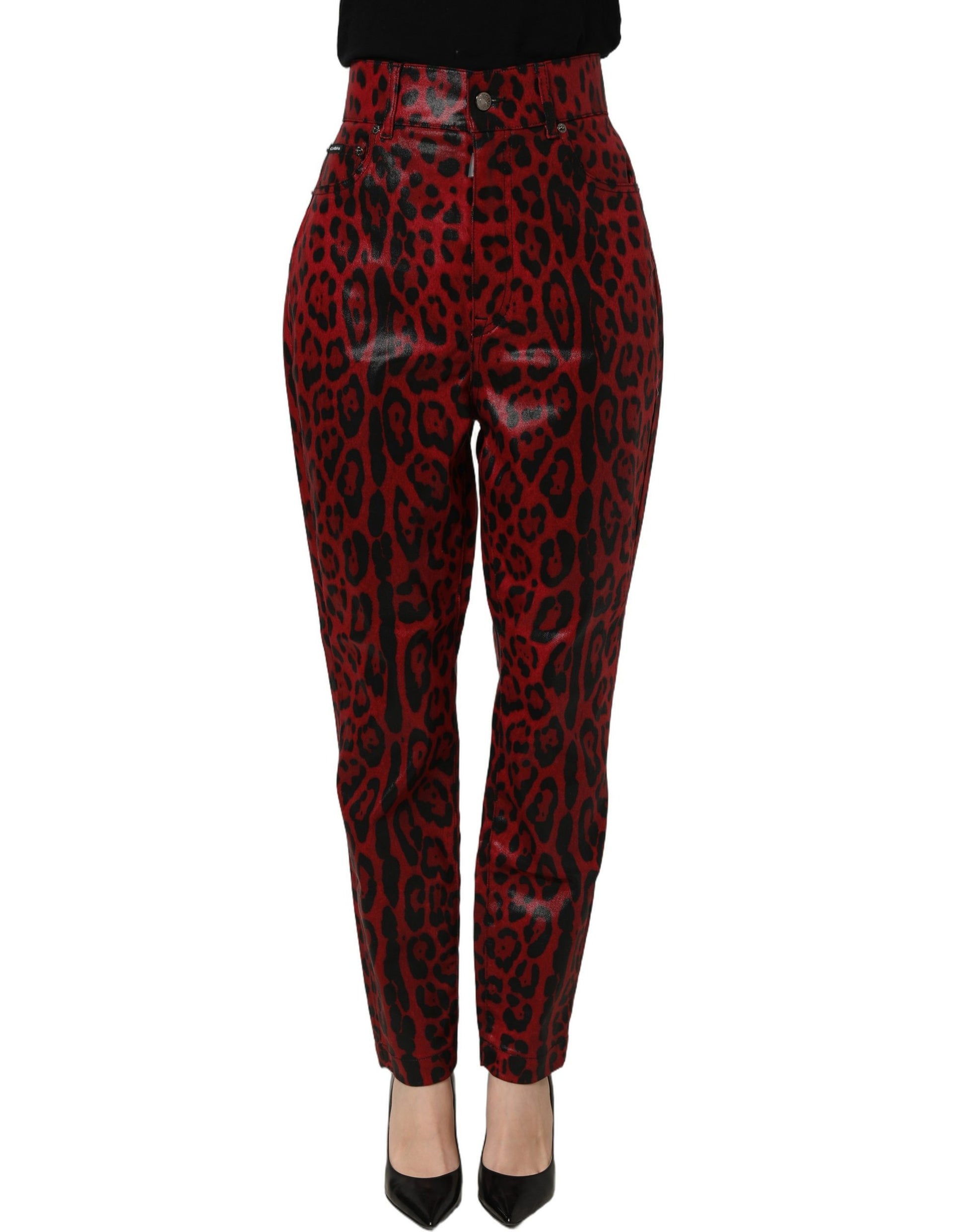 Dolce & Gabbana Red Leopard Cotton 5 Pockets Trouser Jeans Dolce & Gabbana