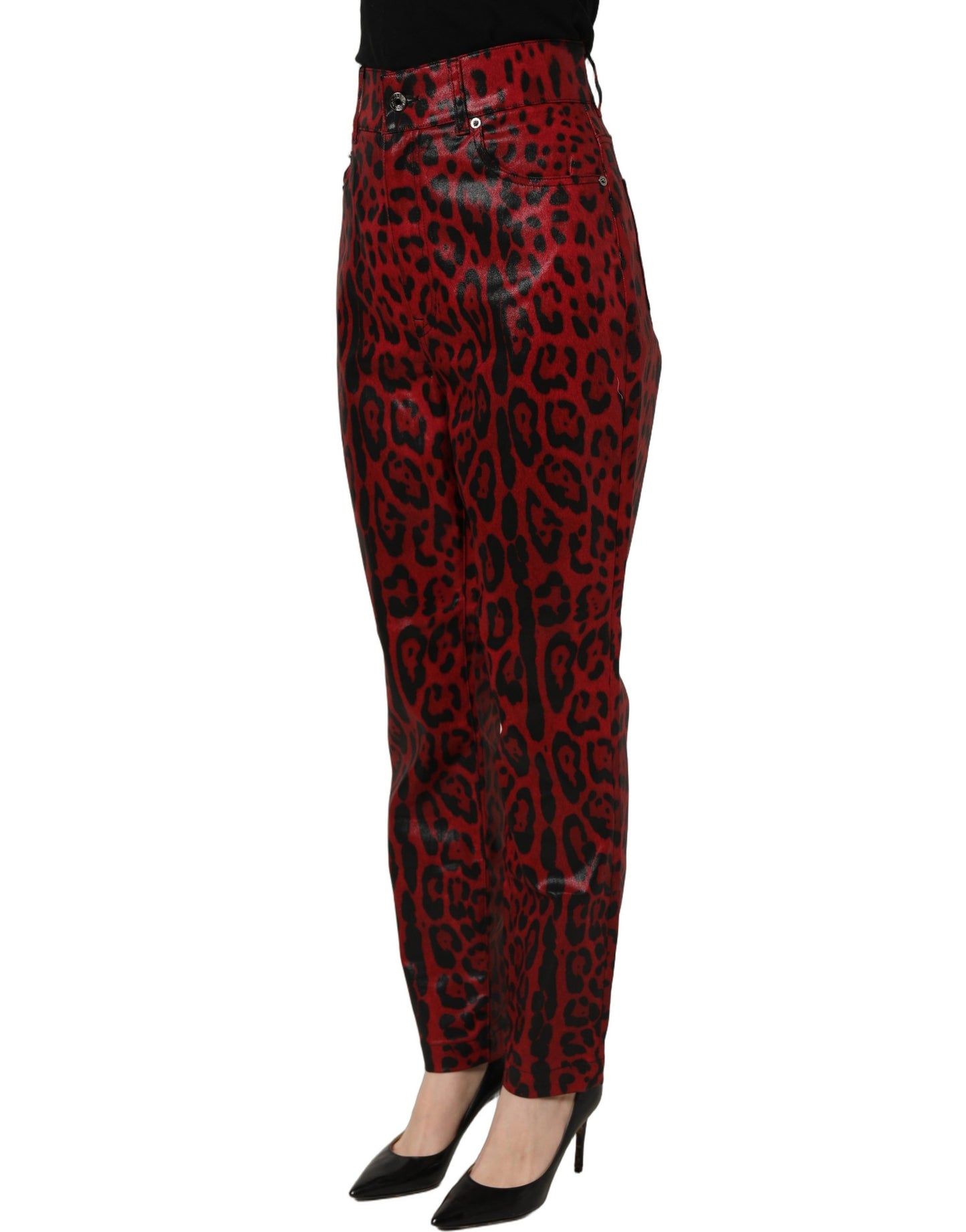 Dolce & Gabbana Red Leopard Cotton 5 Pockets Trouser Jeans Dolce & Gabbana