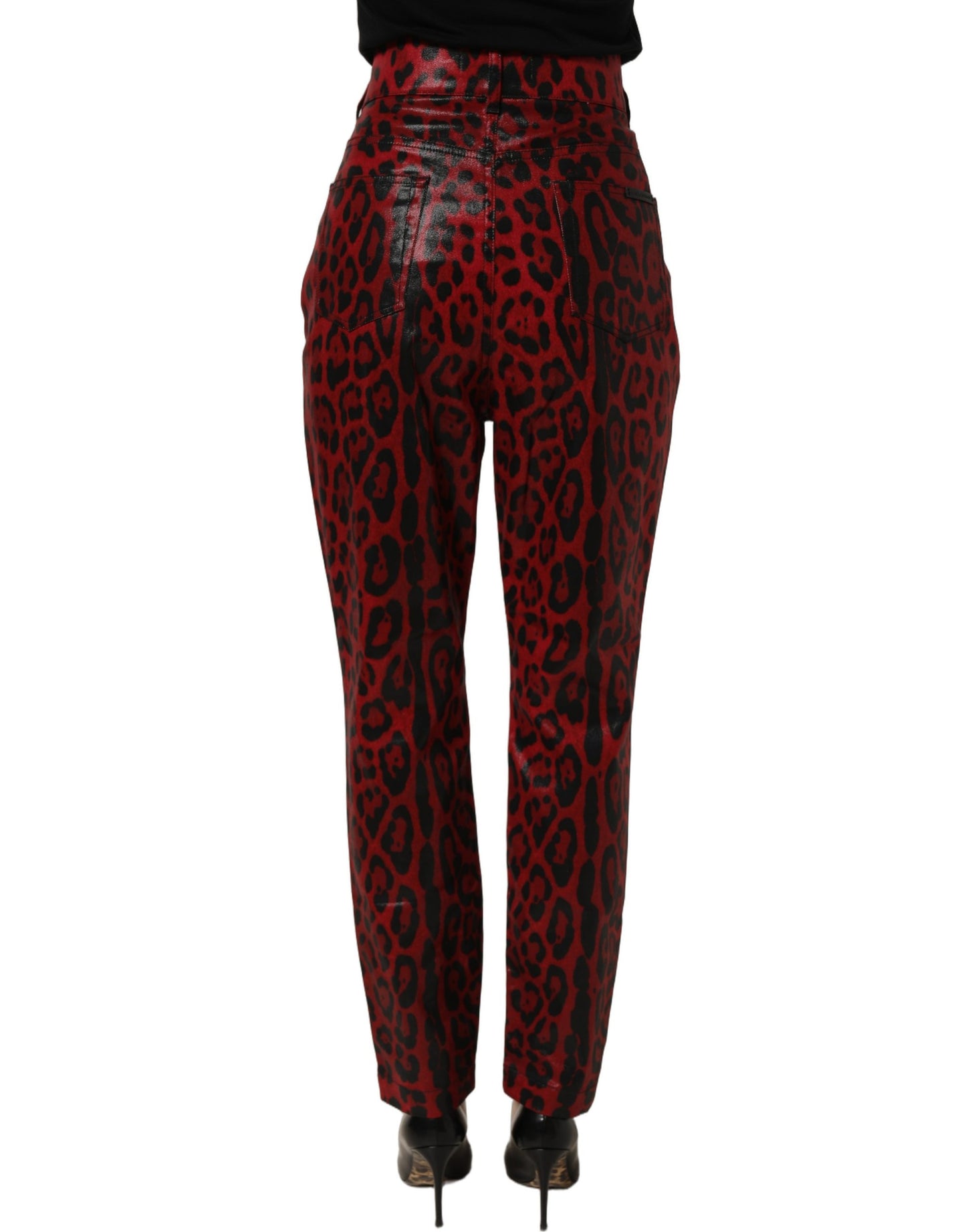 Dolce & Gabbana Red Leopard Cotton 5 Pockets Trouser Jeans Dolce & Gabbana