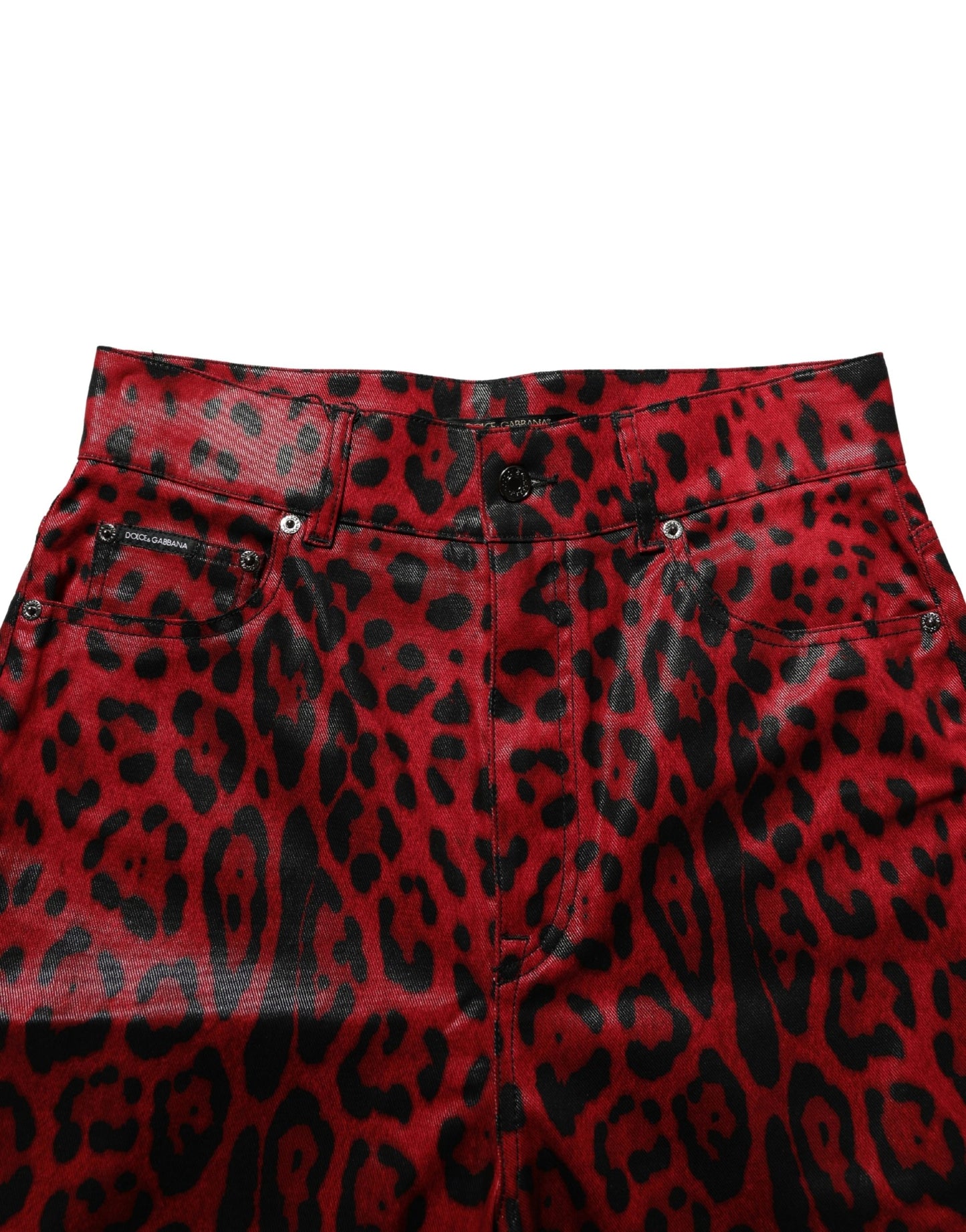 Dolce & Gabbana Red Leopard Cotton 5 Pockets Trouser Jeans Dolce & Gabbana