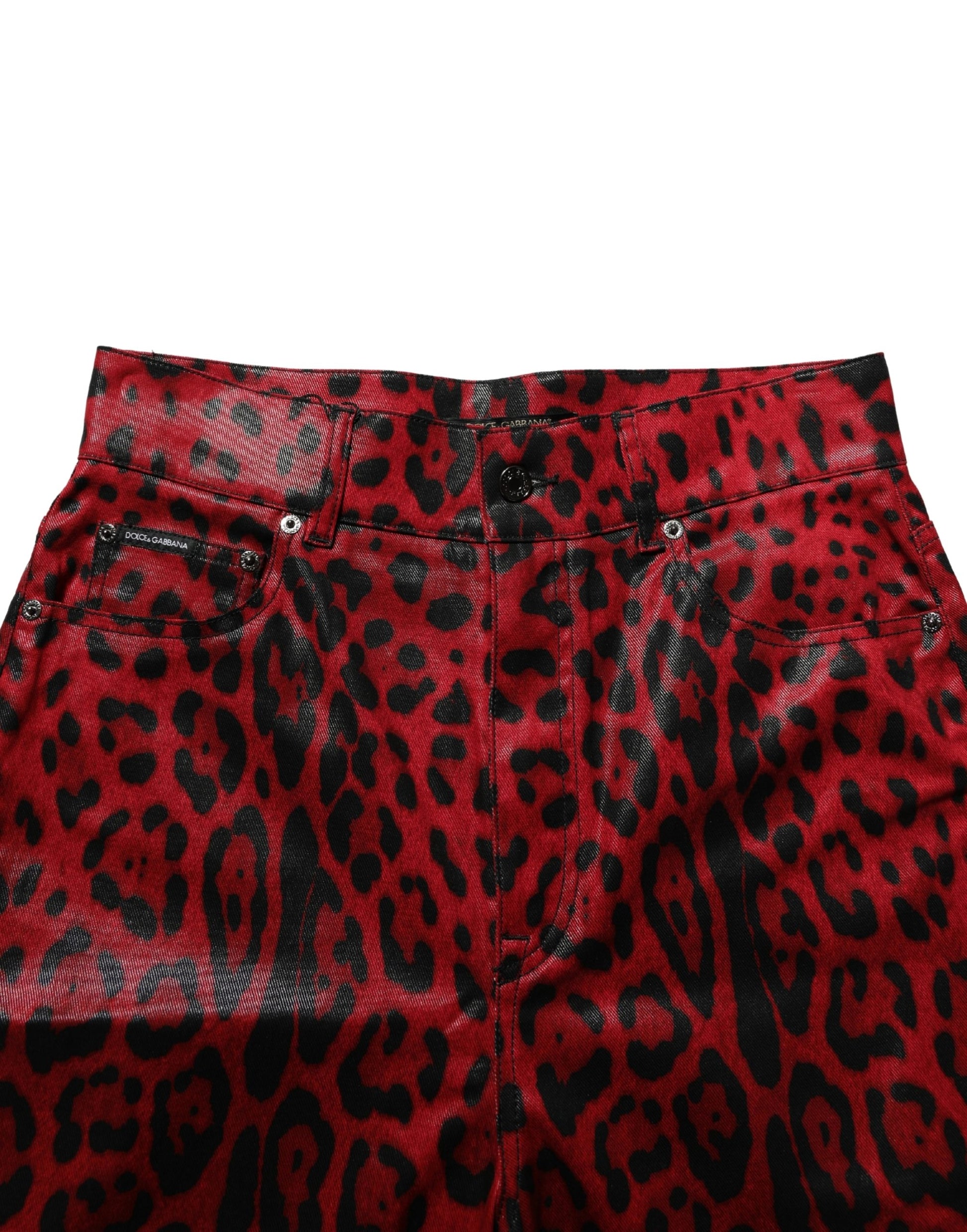 Dolce & Gabbana Red Leopard Cotton 5 Pockets Trouser Jeans Dolce & Gabbana