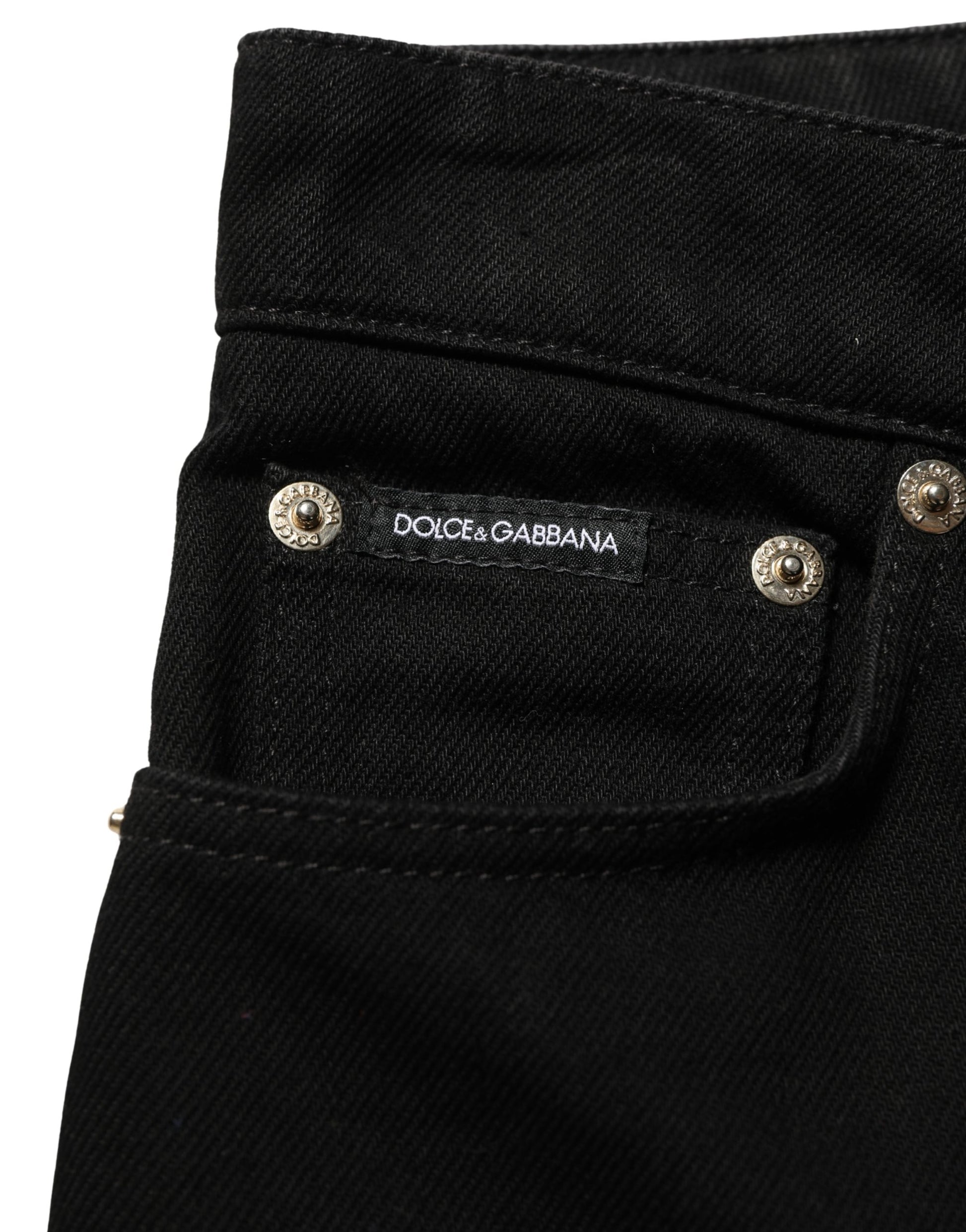 Dolce & Gabbana Black Cotton Stretch Straight Denim Jeans Dolce & Gabbana