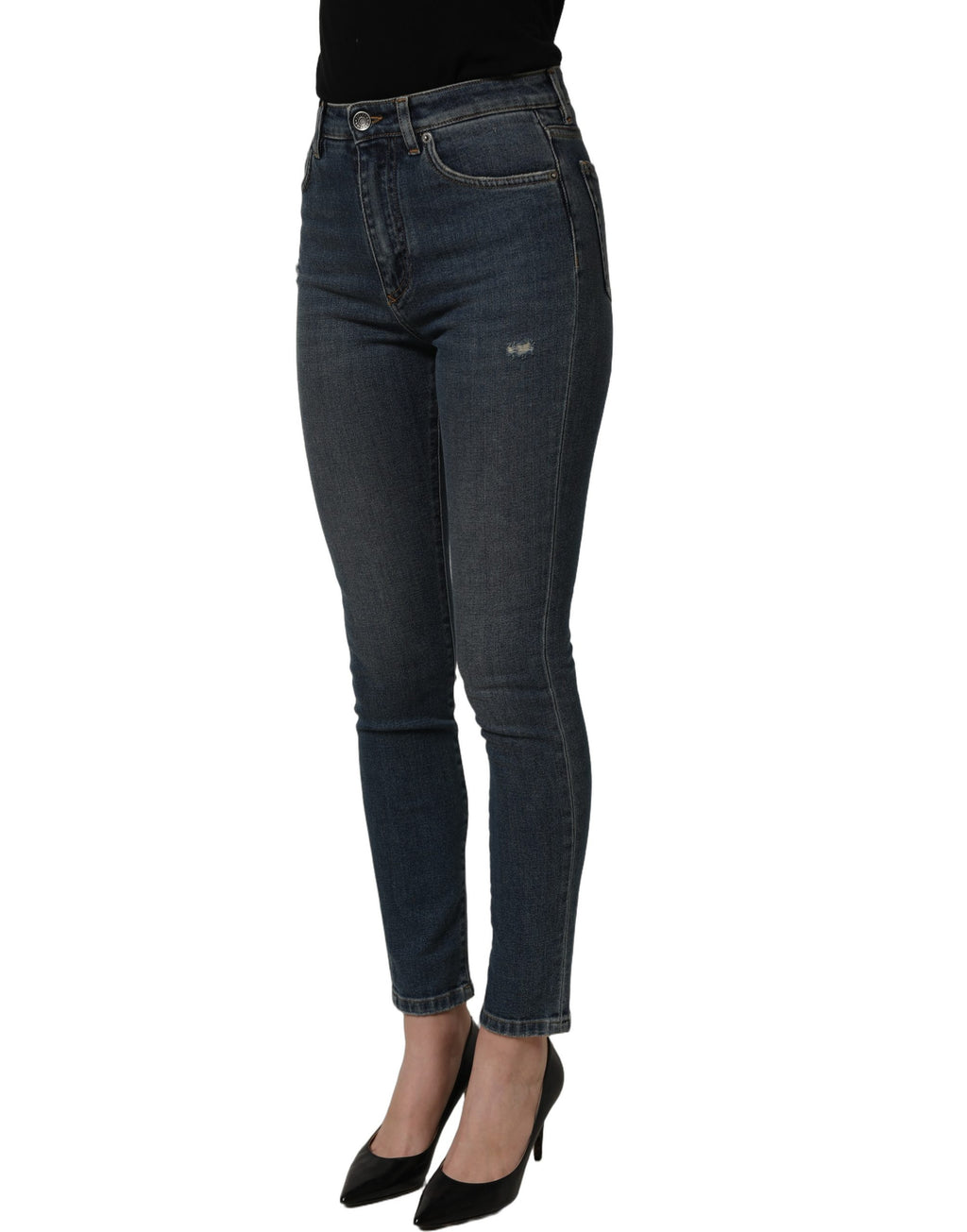Dolce & Gabbana blue cotton stretch skinny denim trousers with classic five-pocket design and slim fit.