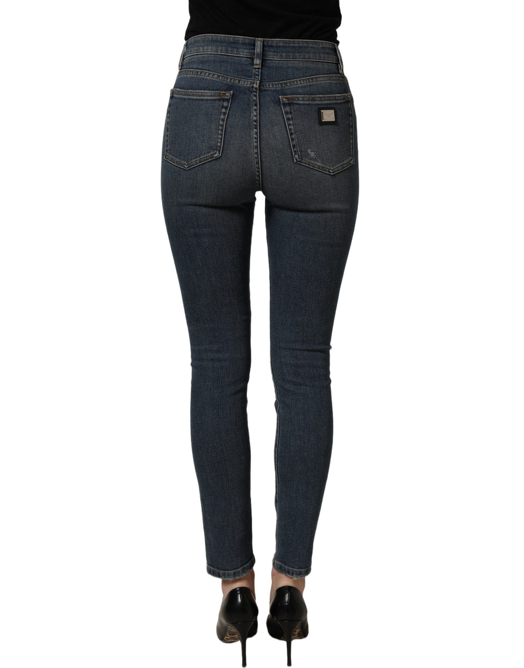 Dolce & Gabbana blue cotton stretch skinny denim jeans with classic five-pocket design and modern fit.