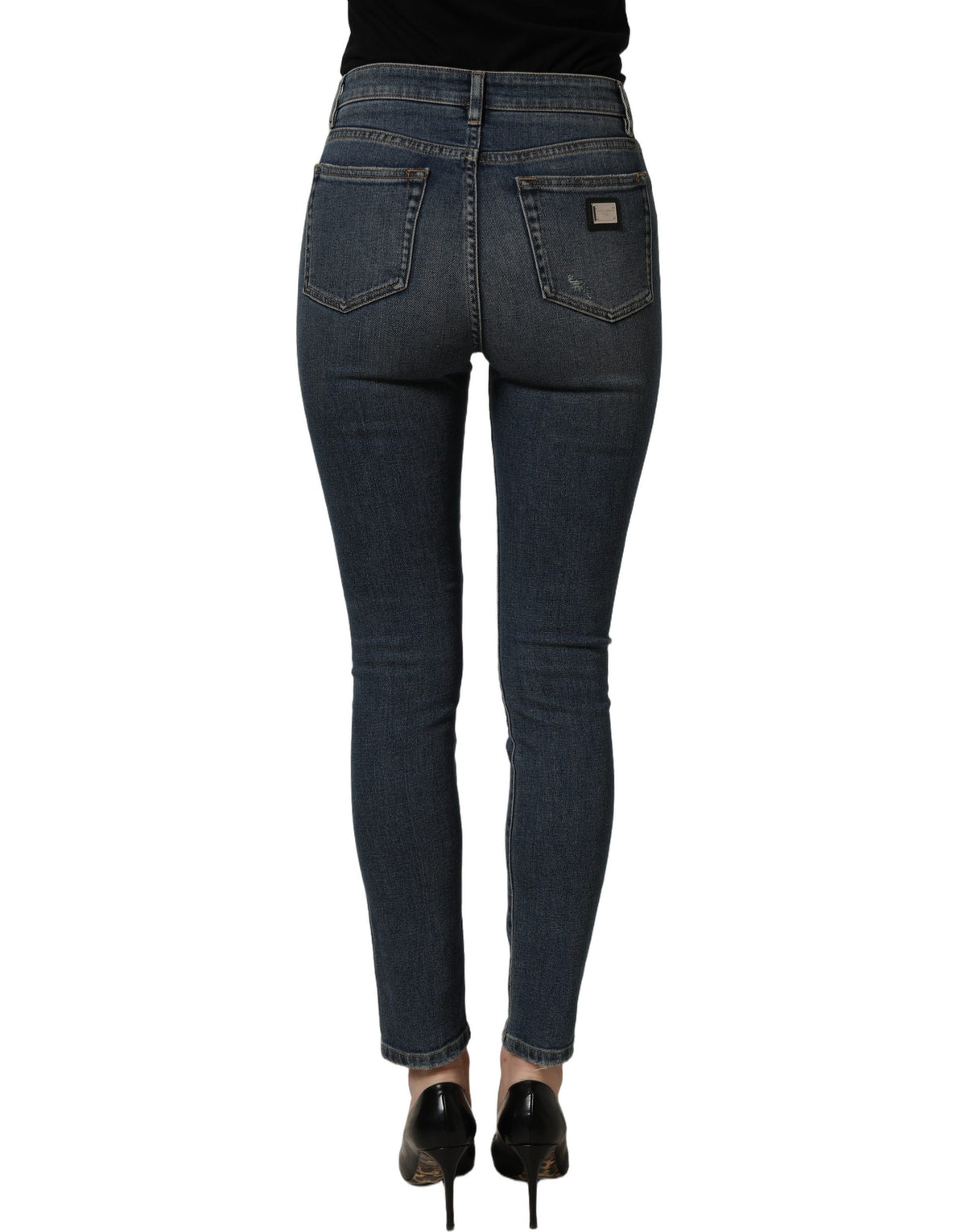 Dolce & Gabbana blue cotton stretch skinny denim jeans with classic five-pocket design and modern fit.