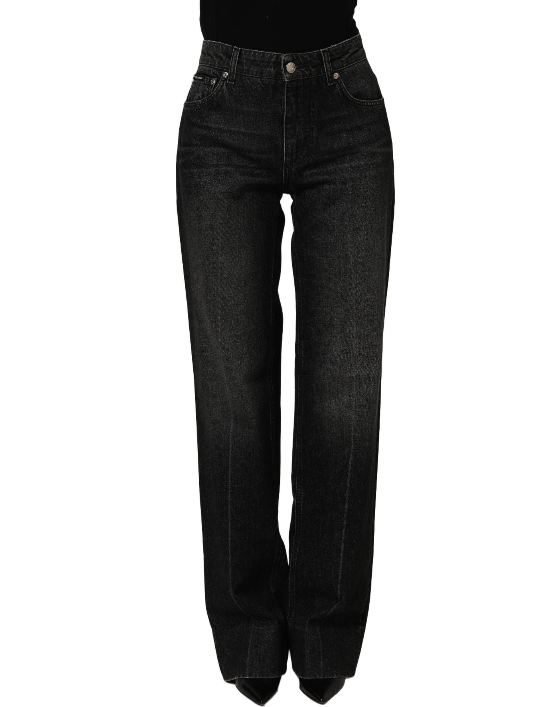 Dolce & Gabbana Black Cotton Stretch Straight Denim Jeans Dolce & Gabbana