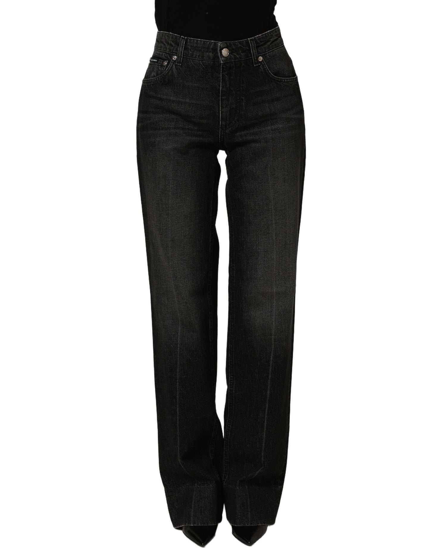 Dolce & Gabbana Black Cotton Stretch Straight Denim Jeans Dolce & Gabbana