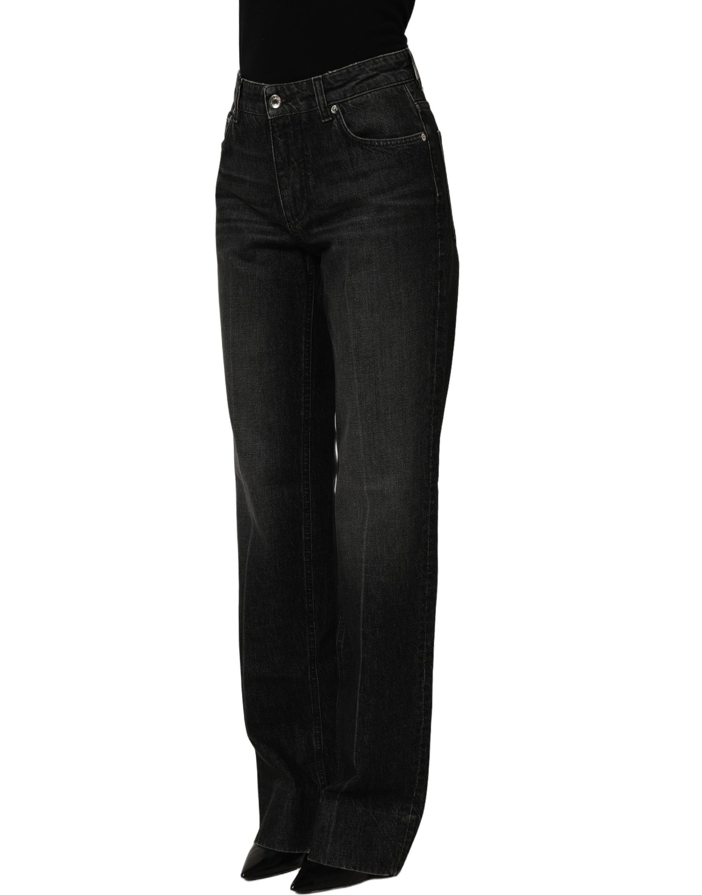 Dolce & Gabbana Black Cotton Stretch Straight Denim Jeans Dolce & Gabbana