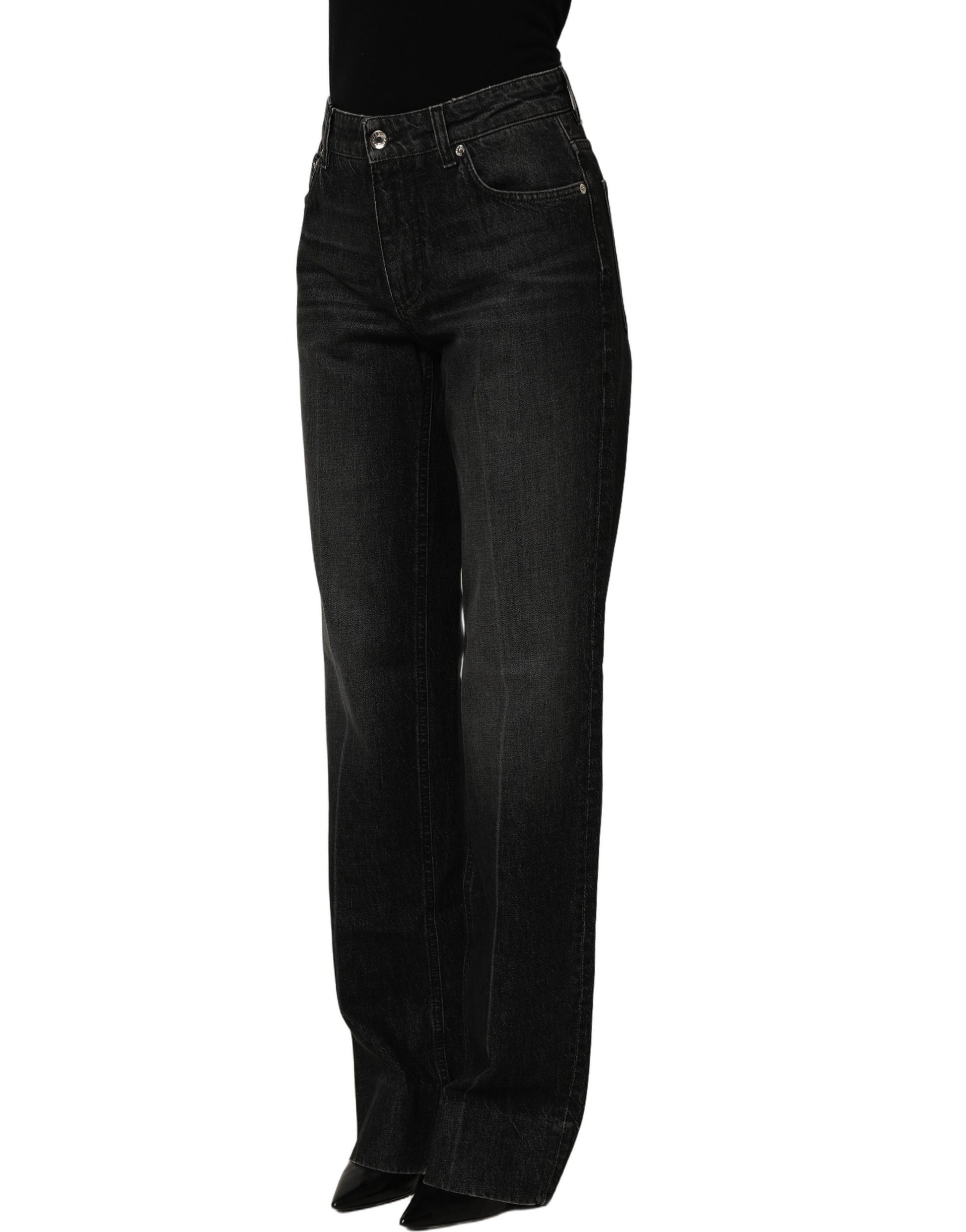 Dolce & Gabbana Black Cotton Stretch Straight Denim Jeans Dolce & Gabbana