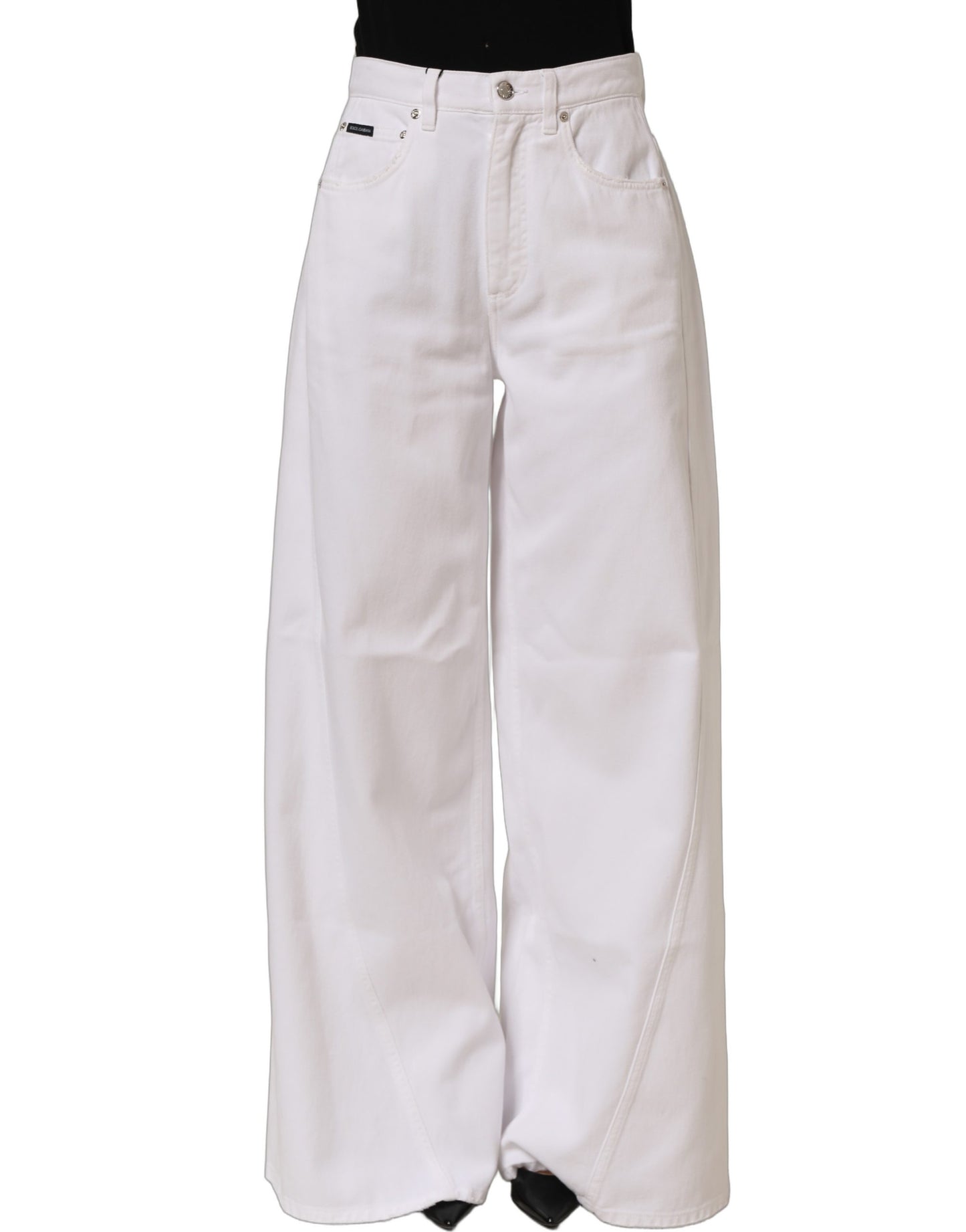 Dolce & Gabbana White Cotton Stretch Wide Leg Denim Jeans Dolce & Gabbana