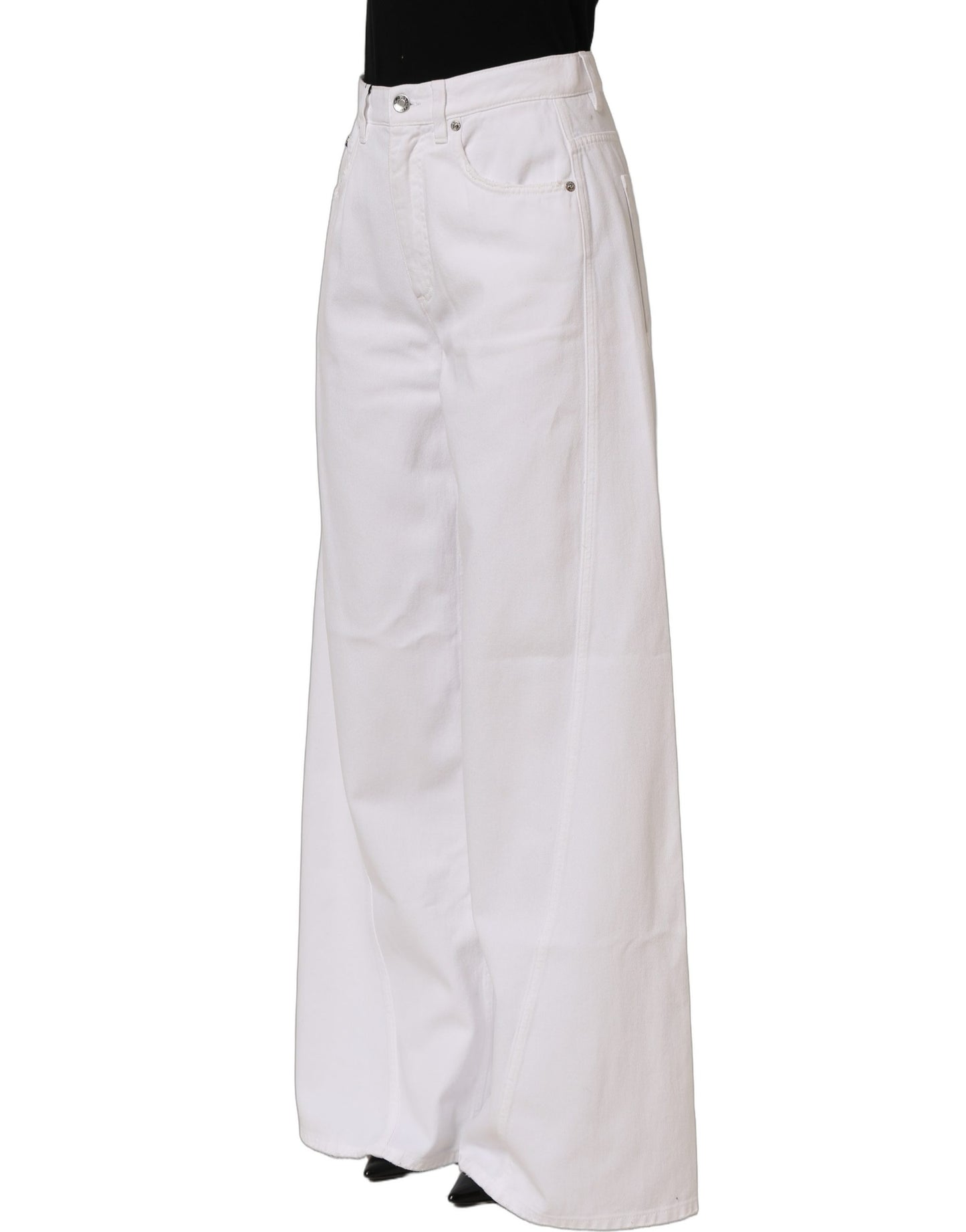 Dolce & Gabbana White Cotton Stretch Wide Leg Denim Jeans Dolce & Gabbana