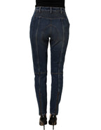 Dark blue Dolce & Gabbana cotton stretch skinny denim jeans shown on a model, highlighting the fitted style and sleek design.