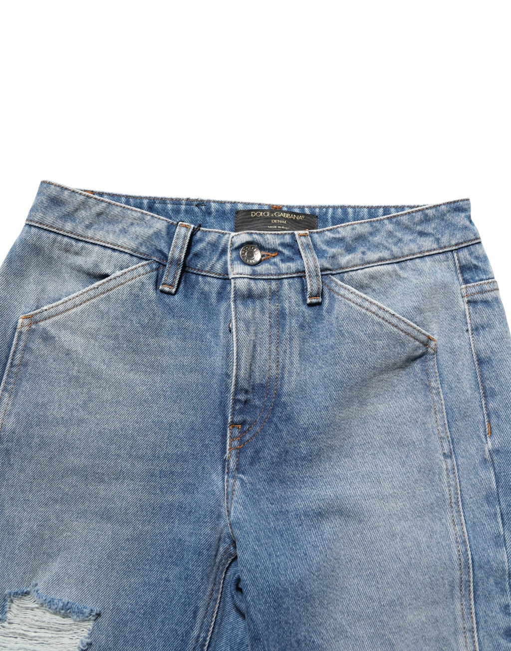 Dolce & Gabbana blue cotton boot cut denim trousers with classic five-pocket design and tailored fit.