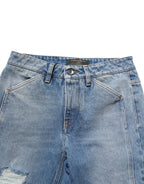 Dolce & Gabbana blue cotton boot cut denim trousers with classic five-pocket design and tailored fit.