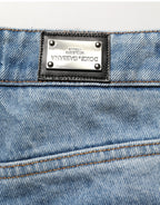 Blue cotton boot cut denim trousers by Dolce & Gabbana with classic five-pocket design and belt loops.