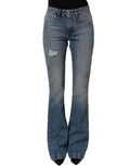 Blue cotton boot cut denim jeans by Dolce & Gabbana, showing the relaxed fit and classic jean details.