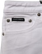 Dolce & Gabbana white cotton low-rise denim hot pants shorts with frayed hem and classic five-pocket design.