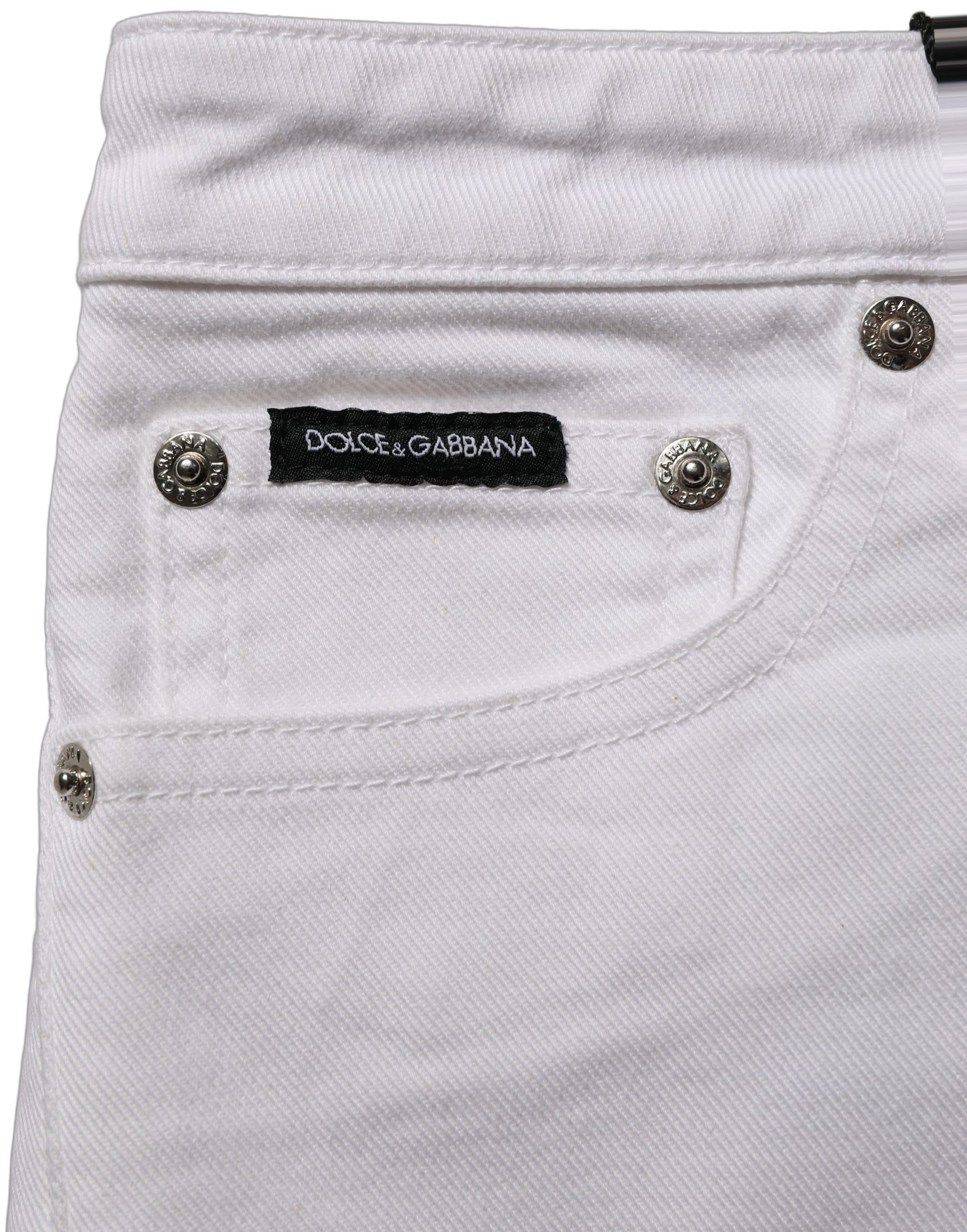 Dolce & Gabbana White Cotton Low Rise Denim Hot Pants Shorts Dolce & Gabbana