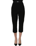 Black Dolce & Gabbana viscose high-waist capri trousers with tailored fit and wide-leg style, shown on a model.