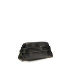 Black goatskin clutch bag by Moschino with silver hardware and minimalist design, perfect for evening or formal occasions.