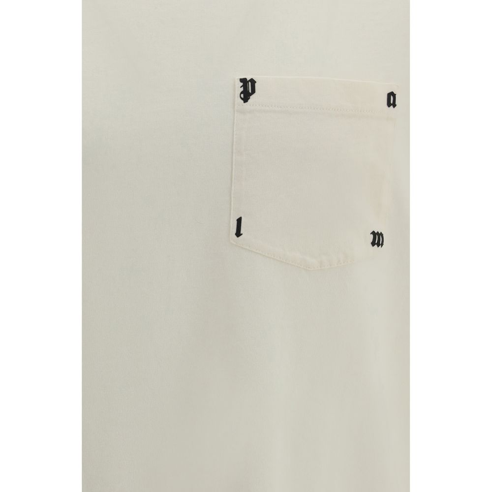 White Cotton T-Shirt by Palm Angels with logo print, casual fit, and soft fabric, displayed flat on a white background.