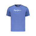 Pepe Jeans blue cotton men's T-shirt displayed flat with round neckline and short sleeves.