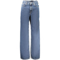 Pepe Jeans blue cotton women's jeans hanging on a rack, showcasing classic denim style and fit.
