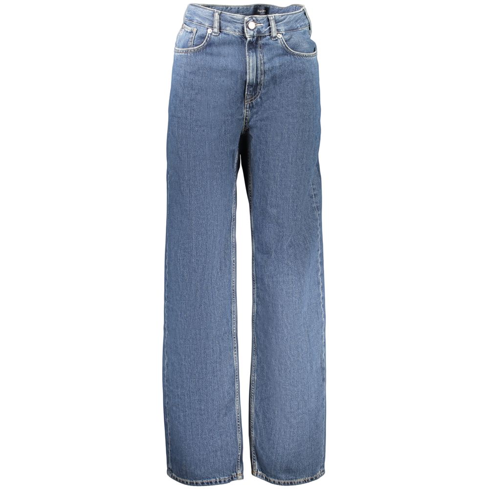 Pepe Jeans blue cotton women's jeans hanging on a rack, showcasing classic denim style and fit.