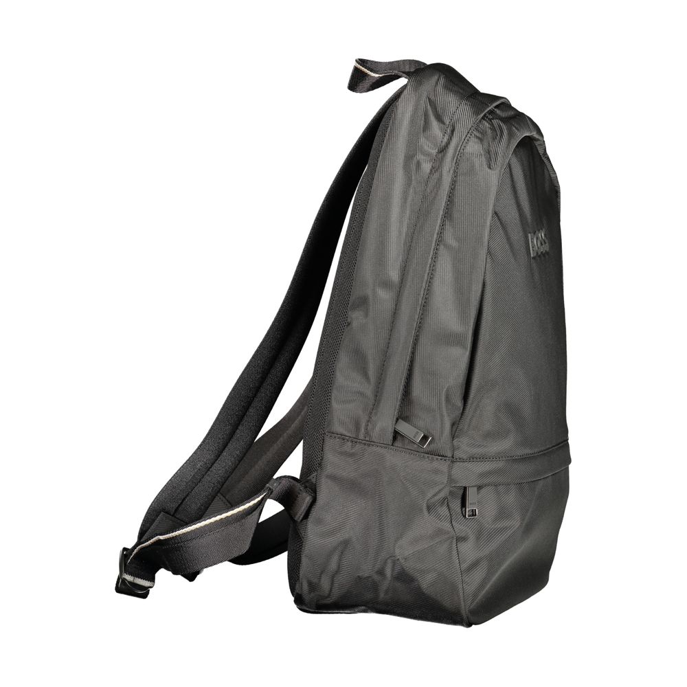 Hugo Boss black polyester men's backpack with adjustable straps and multiple compartments for everyday use.