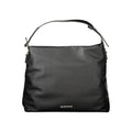 Mario Valentino Nero polyurethane women's bag with sleek design and silver hardware, featuring a top handle and adjustable strap.