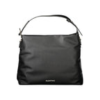 Mario Valentino Nero polyurethane women's bag with sleek design and silver hardware, featuring a top handle and adjustable strap.