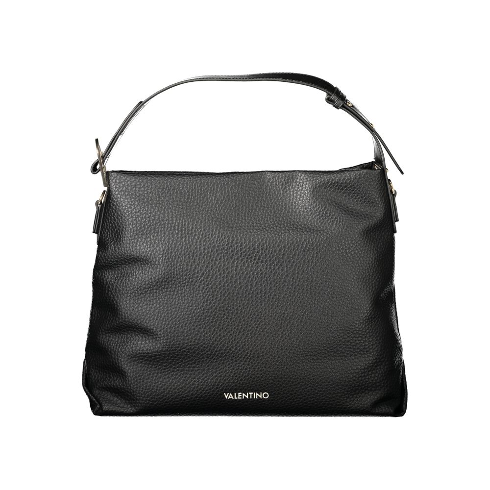 Mario Valentino Nero polyurethane women's bag with sleek design and silver hardware, featuring a top handle and adjustable strap.