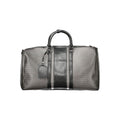 Mario Valentino black polyurethane women's bag with sleek design and top handle, featuring a minimalist style and silver-tone hardware.