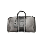 Mario Valentino black polyurethane women's bag with sleek design and top handle, featuring a minimalist style and silver-tone hardware.