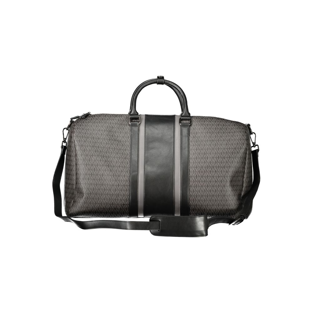 Mario Valentino black polyurethane women's bag with sleek design and gold-tone accents, showing a stylish and modern accessory.