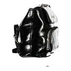 Mario Valentino black polyurethane women's backpack with adjustable straps and sleek design, suitable for casual or stylish everyday use.