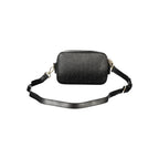 Black polyurethane women's bag by Mario Valentino with sleek design and silver hardware, featuring a top handle and shoulder strap.