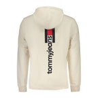 White cotton men's hoodie by Tommy Hilfiger, featuring a casual fit and the brand's logo on the front.