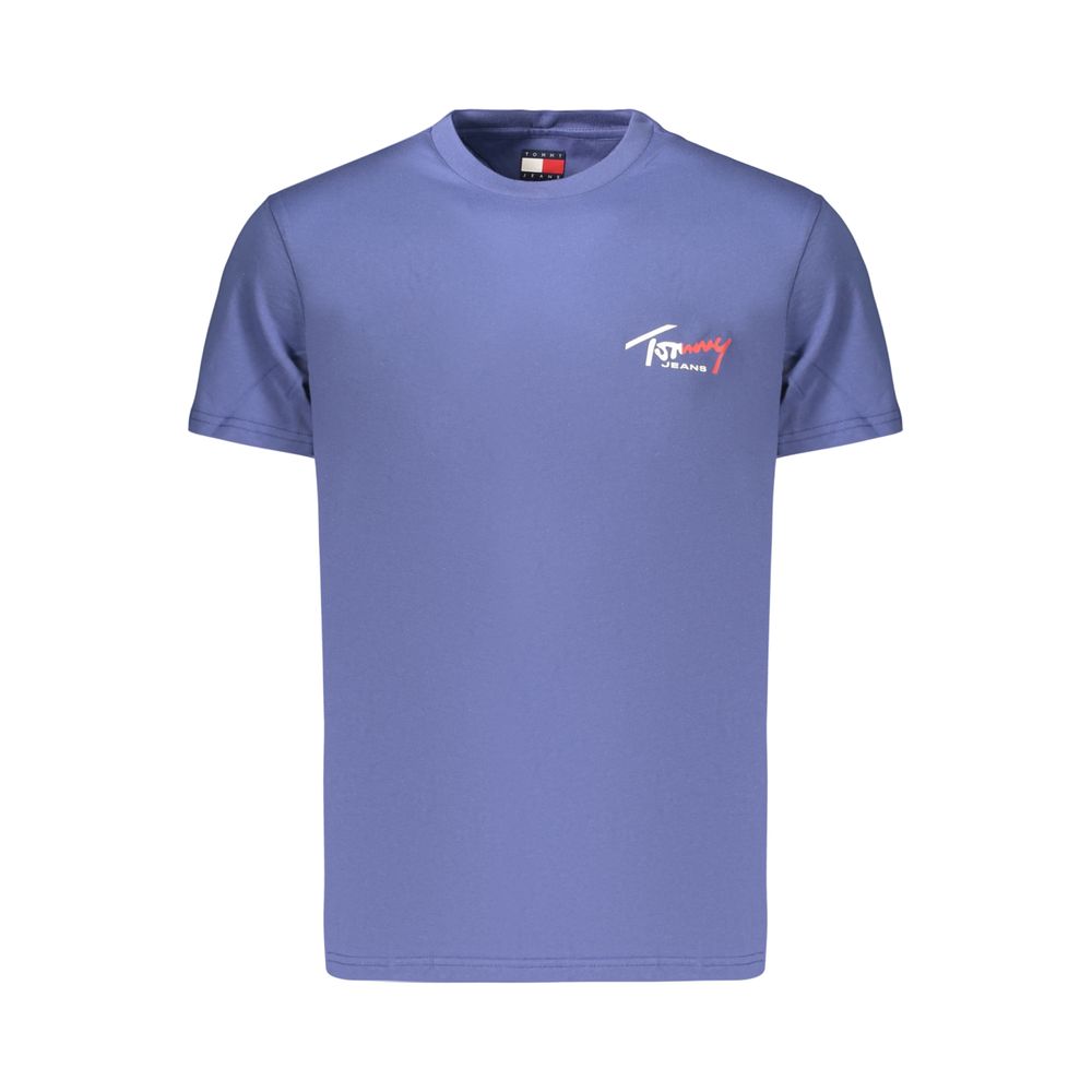 Blue cotton men's T-shirt by Tommy Hilfiger featuring a classic crew neck and logo detail, perfect for casual wear.