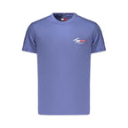 Blue cotton men's T-shirt by Tommy Hilfiger featuring a classic crew neck and logo detail, perfect for casual wear.