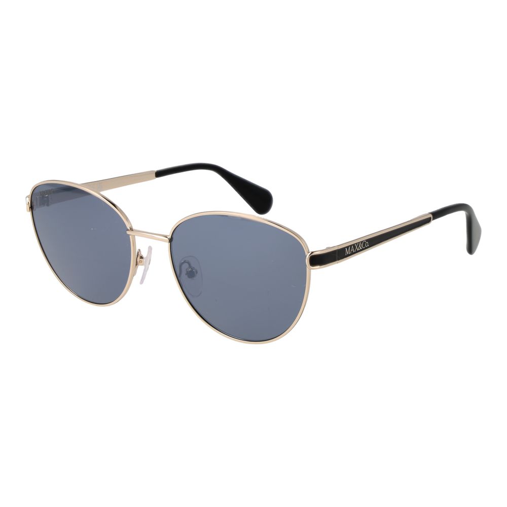 Max & Co silver metal sunglasses with sleek frame and tinted lenses, stylish and modern accessory for sunny days.
