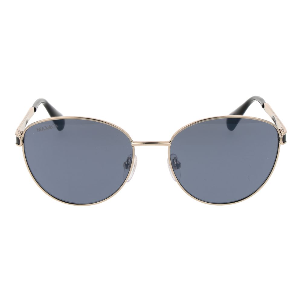 Silver metal sunglasses by Max & Co with sleek frames and tinted lenses, stylish accessories for sunny days.