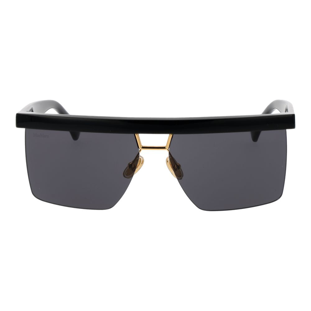 Max Mara black stainless steel sunglasses with dark tinted lenses and sleek frame design.